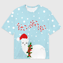 Мужская футболка оверсайз Лама в роли Санта Клауса