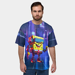 Футболка оверсайз мужская Губка Боб - киберпанк - нейросеть, цвет: 3D-принт — фото 2