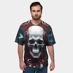 Футболка оверсайз мужская Киберпанк череп с дреддами, цвет: 3D-принт — фото 2