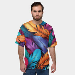 Футболка оверсайз мужская Перья паттерн - нейросеть, цвет: 3D-принт — фото 2