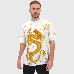 Футболка оверсайз мужская Золотой дракон в снежинках, цвет: 3D-принт — фото 2