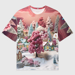 Футболка оверсайз мужская Зимний закат новый год, цвет: 3D-принт