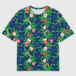 Мужская футболка оверсайз Новогодние игрушки на ёлке