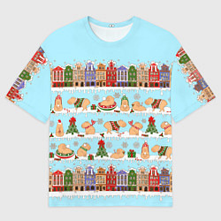 Футболка оверсайз мужская Капибара с семьей на прогулке, цвет: 3D-принт