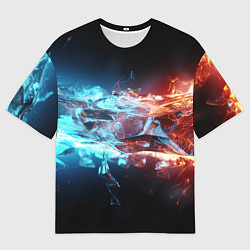 Мужская футболка оверсайз Лед и пламя абстракция