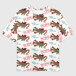 Мужская футболка оверсайз Паттерн с русским драконом