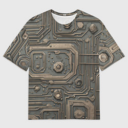 Мужская футболка оверсайз Металлическая ржавая обшивка с микросхемами и гайк
