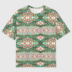 Мужская футболка оверсайз Орнамент зеленый мелкий икат