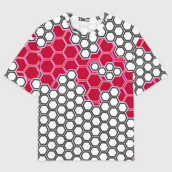 Мужская футболка оверсайз Красная энерго-броня из шестиугольников