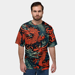 Футболка оверсайз мужская Красный и серый дракон, цвет: 3D-принт — фото 2