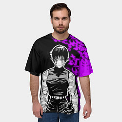 Футболка оверсайз мужская Маки Зенин и фиолетовый огонь - Магическая битва, цвет: 3D-принт — фото 2