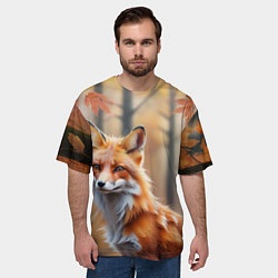Футболка оверсайз мужская Рыжая лисица в осеннем лесу, цвет: 3D-принт — фото 2