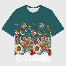 Мужская футболка оверсайз Индийский орнамент с птицами