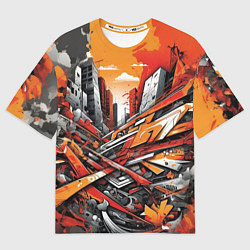 Футболка оверсайз мужская Улица в оранжевом граффити, цвет: 3D-принт