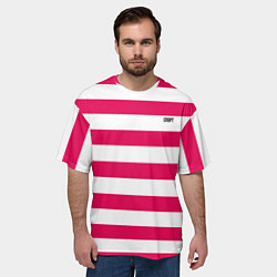 Футболка оверсайз мужская Красно белый узор в полоску, цвет: 3D-принт — фото 2