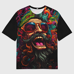 Футболка оверсайз мужская Дед мороз хиппи, цвет: 3D-принт
