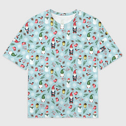 Мужская футболка оверсайз Новогодние акварельные гномы