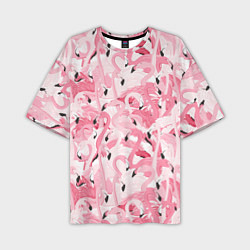 Мужская футболка оверсайз Стая розовых фламинго