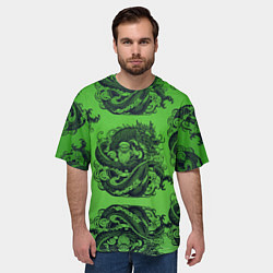Футболка оверсайз мужская Дракон и Дед Мороз паттерн на зеленом, цвет: 3D-принт — фото 2