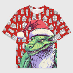Футболка оверсайз мужская Большой зеленый новогодний дракон, цвет: 3D-принт
