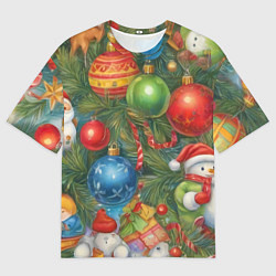 Футболка оверсайз мужская Новогодний принт на елке, цвет: 3D-принт