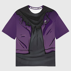 Мужская футболка оверсайз Фиолетовая косуха лича с черепами