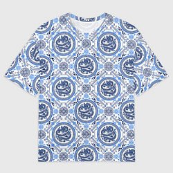 Футболка оверсайз мужская Драконы в стиле гжели, цвет: 3D-принт
