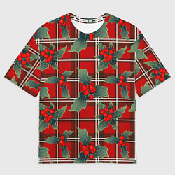 Футболка оверсайз мужская Остролист на красной шотландке, цвет: 3D-принт
