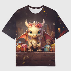 Футболка оверсайз мужская Праздничный новогодний дракон, цвет: 3D-принт