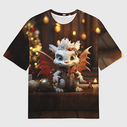 Футболка оверсайз мужская Белый новогодний дракон, цвет: 3D-принт
