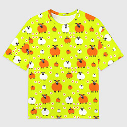 Мужская футболка оверсайз Стадо овец в поле