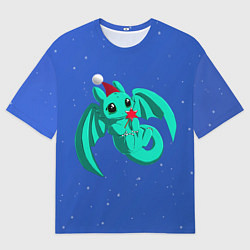 Футболка оверсайз мужская Новогодний дракончик бирюзовый, цвет: 3D-принт