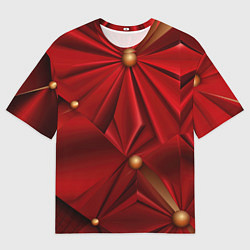 Футболка оверсайз мужская Красный материал со складками, цвет: 3D-принт