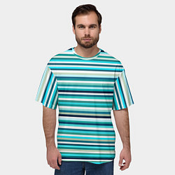Футболка оверсайз мужская Бело-сине-зелёный в полоску, цвет: 3D-принт — фото 2