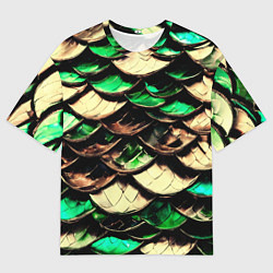 Мужская футболка оверсайз Чешуя зеленого дракона