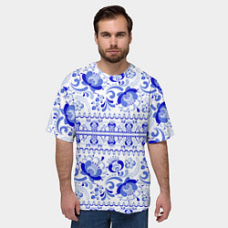 Футболка оверсайз мужская Новогодняя гжельская роспись цветами, цвет: 3D-принт — фото 2
