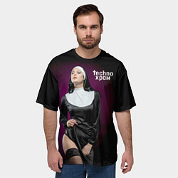 Футболка оверсайз мужская Techno храм монашка в чулках, цвет: 3D-принт — фото 2