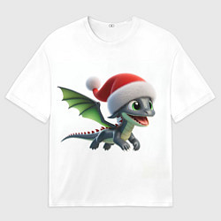 Футболка оверсайз мужская Милый дракончик, в шапке деда мороза, цвет: 3D-принт
