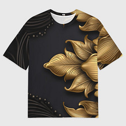 Футболка оверсайз мужская Золотые объемные листья на черном фоне, цвет: 3D-принт