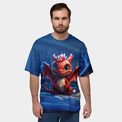 Футболка оверсайз мужская Красный маленький дракон, цвет: 3D-принт — фото 2