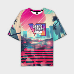 Футболка оверсайз мужская GTA 6 retro abstract, цвет: 3D-принт