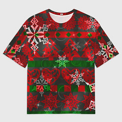 Мужская футболка оверсайз Рождественские узоры ёлки и снежинки