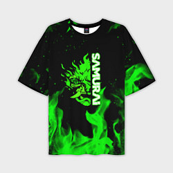 Футболка оверсайз мужская Samurai green fire toxic, цвет: 3D-принт