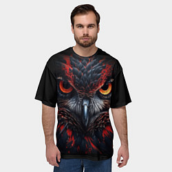 Футболка оверсайз мужская Черная сова с красными глазами, цвет: 3D-принт — фото 2
