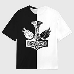 Футболка оверсайз мужская Волки и молот Тора, цвет: 3D-принт