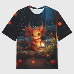 Футболка оверсайз мужская Дракошка и огоньки, цвет: 3D-принт