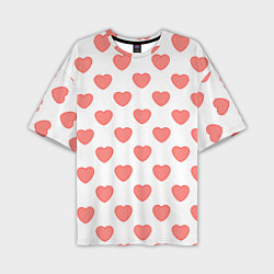 Мужская футболка оверсайз Розовые сердца фон