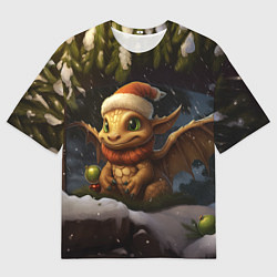 Футболка оверсайз мужская Дракон и новогодняя елка, цвет: 3D-принт