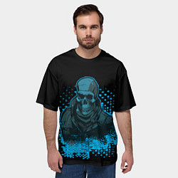 Футболка оверсайз мужская Синий скелет на чёрном фоне, цвет: 3D-принт — фото 2
