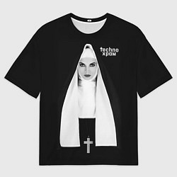 Футболка оверсайз мужская Techno храм строгая монашка, цвет: 3D-принт